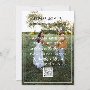 Monogram Custom Foto QR Code Gerahmt grün Einladung
