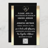 Monogram Custom Foto QR Code Gold Black Einladung (Vorne/Hinten)