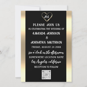 Monogram Custom Foto QR Code Gold Black Einladung
