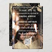 Monogram Custom Foto QR Code Schwarz-weiß floral Einladung (Vorne/Hinten)