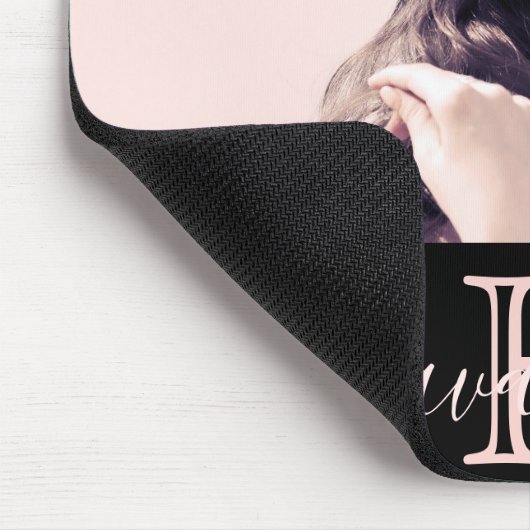 Monogram custom Foto schwarz rosa gold elegant Mousepad (Ecke)
