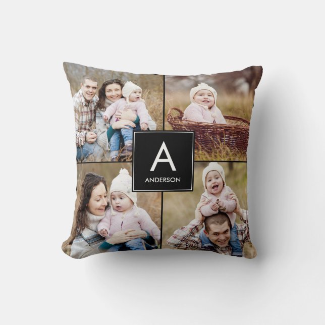 Monogram Custom Foto Throw Pillow Square Kissen (Vorderseite)