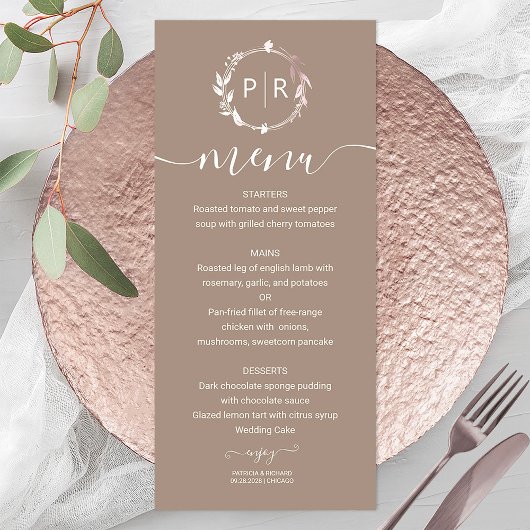 Monogram Custom Foto Wedding Menu Card