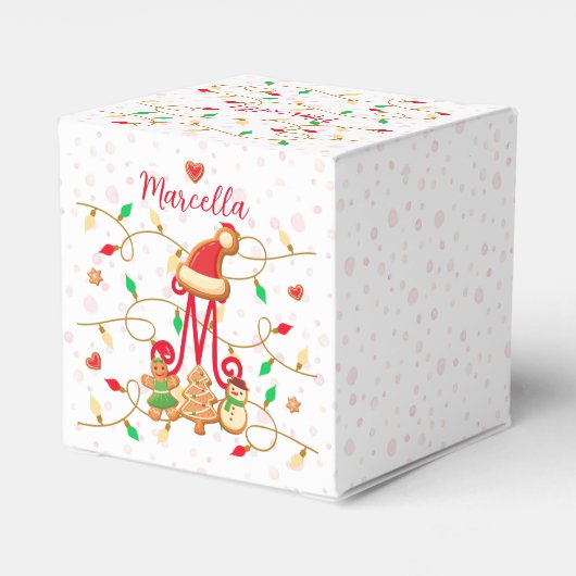 Monogram Custom Gingerbrett Red Geschenkschachtel (Rückseite)