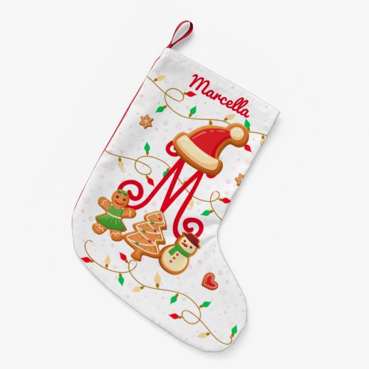 Monogram Custom Gingerbrett Red Kleiner Weihnachtsstrumpf (Vorderansicht (hängend))