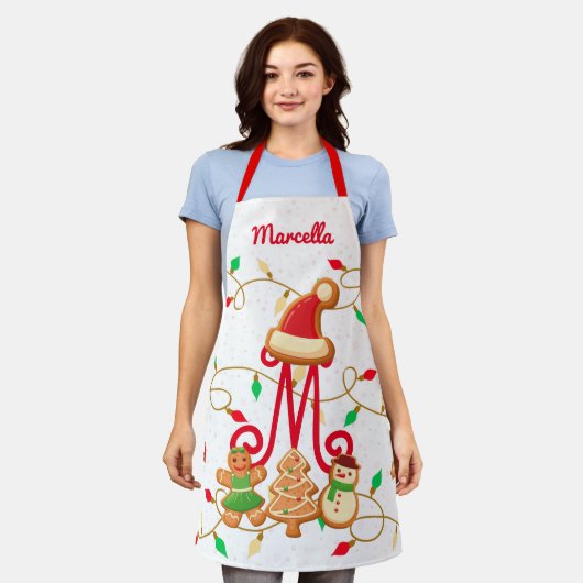 Monogram Custom Gingerbrett Red Schürze (Getragen)