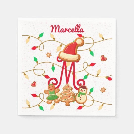 Monogram Custom Gingerbrett Red Serviette (Vorderseite)