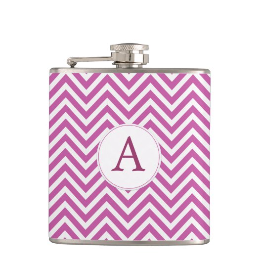 Monogram Custom Initial Moderne Lila Zickzack Art Flachmann (Vorderseite)