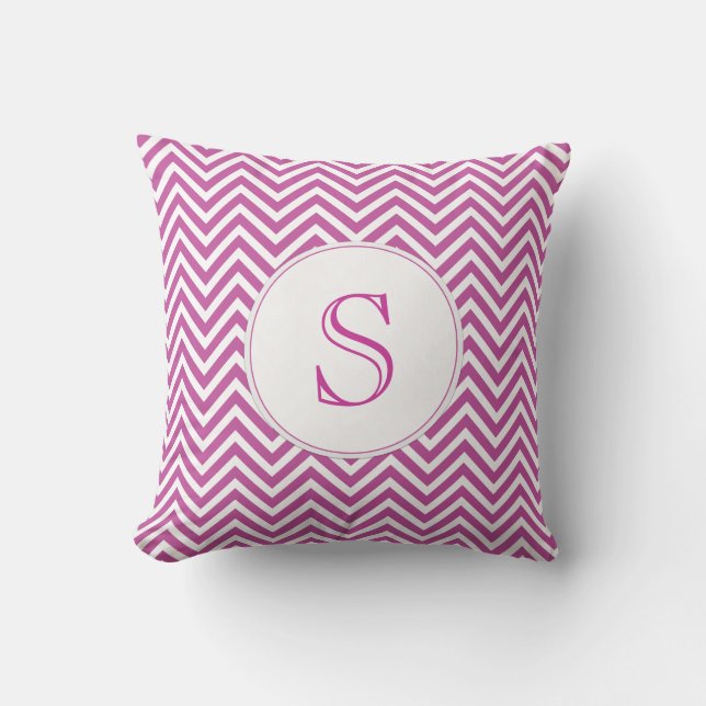 Monogram Custom Initial Moderne Lila Zickzack Art Kissen (Vorderseite)