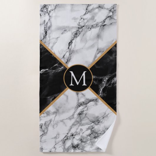 Monogram Custom Letter Marble Beach Handtuch (Vorderseite)