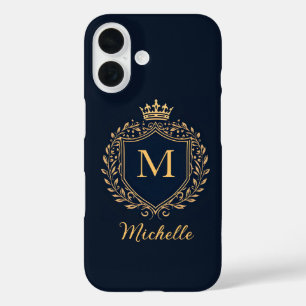Monogram Custom Luxury Black Gold mit elegantem Sc iPhone 16 Hülle