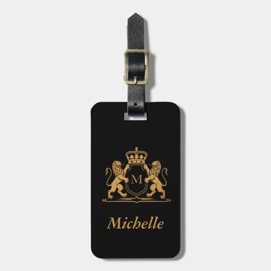 Monogram Custom Luxury Black Gold mit elegantem Sc Gepäckanhänger (Vorderseite vertikal)