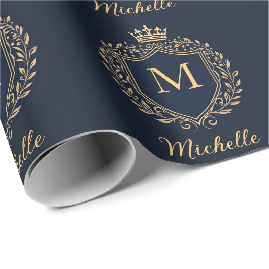 Monogram Custom Luxury Black Gold mit elegantem Sc Geschenkpapier (Rolleneckpunkt)