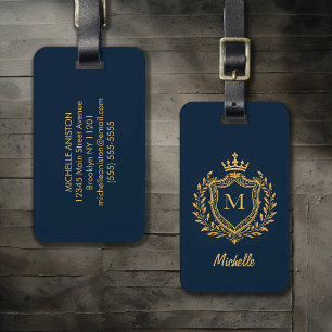 Monogram Custom navy blue gold mit elegantem Skrip Gepäckanhänger