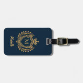 Monogram Custom navy blue gold mit elegantem Skrip Gepäckanhänger (Vorderseite horizontal)