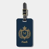 Monogram Custom navy blue gold mit elegantem Skrip Gepäckanhänger (Vorderseite vertikal)