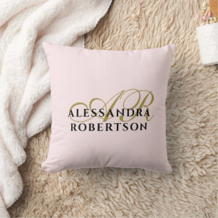 Monogram Custom Pastell Pink Gold Black Minimalist Kissen