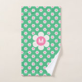 Monogram Custom Retro Daisies Pink und Green Badhandtuch Set (Handtuch)