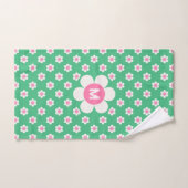 Monogram Custom Retro Daisies Pink und Green Badhandtuch Set (Handtuch)