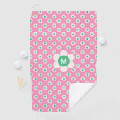 Monogram Custom Retro Daisies Pink und Green Golf Golfhandtuch (Insitu)