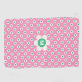 Monogram Custom Retro Daisies Pink und Green Golf Golfhandtuch (Horizontal)