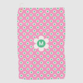 Monogram Custom Retro Daisies Pink und Green Golf Golfhandtuch (Vorderseite)