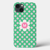 Monogram Custom Retro Daisies Pink und Green Sherp Case-Mate iPhone Hülle (Rückseite)