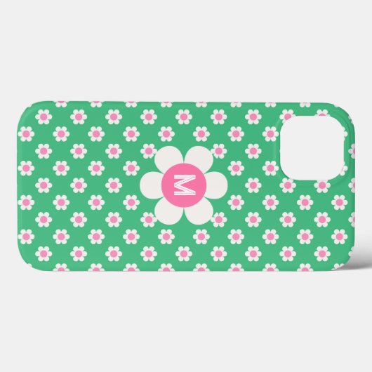 Monogram Custom Retro Daisies Pink und Green Sherp Case-Mate iPhone Hülle (Rückseite (Horizontal))