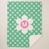 Monogram Custom Retro Daisies Pink und Green Sherpadecke (Vorderseite)