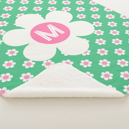 Monogram Custom Retro Daisies Pink und Green Sherpadecke (3/4)
