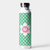 Monogram Custom Retro Daisies Pink und Green Trinkflasche (Links)
