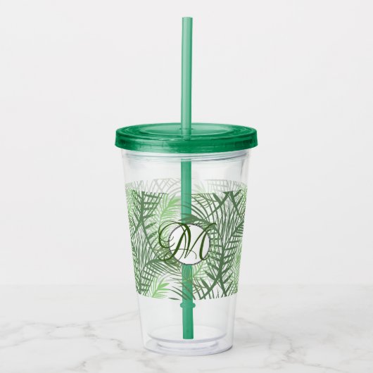 Monogram Custom Tropical Palm Blätter Acryltrinkbecher (Vorderseite)