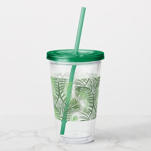 Monogram Custom Tropical Palm Blätter Acryltrinkbecher (Rückseite)