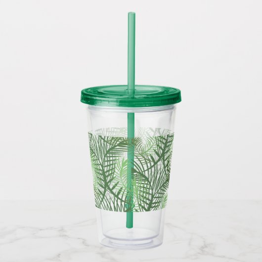 Monogram Custom Tropical Palm Blätter Acryltrinkbecher (Rechts)