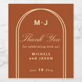 Monogram Custom Vielen Dank Terracotta Arch Weddin Weinetikett (Einzelnes Label)