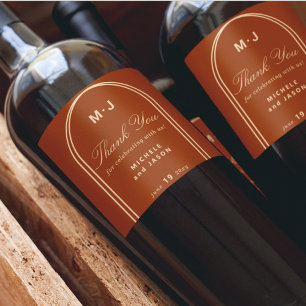 Monogram Custom Vielen Dank Terracotta Arch Weddin Weinetikett