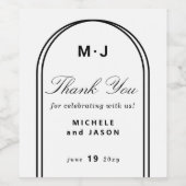 Monogram Custom Vielen Dank White Black Arch Weddi Weinetikett (Einzelnes Label)