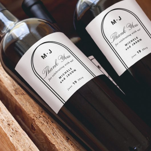 Monogram Custom Vielen Dank White Black Arch Weddi Weinetikett