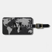 Monogram Custom World Map Black Glitzer Custom Gepäckanhänger (Vorderseite horizontal)
