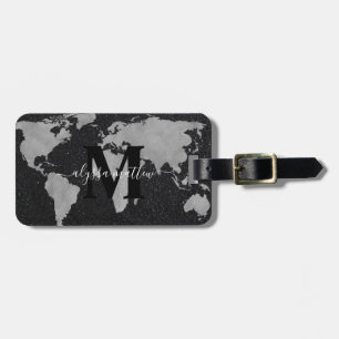 Monogram Custom World Map Black Glitzer Custom Gepäckanhänger