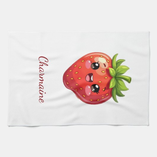 Monogram cute strawberry kawaii geschirrtuch (Horizontal)