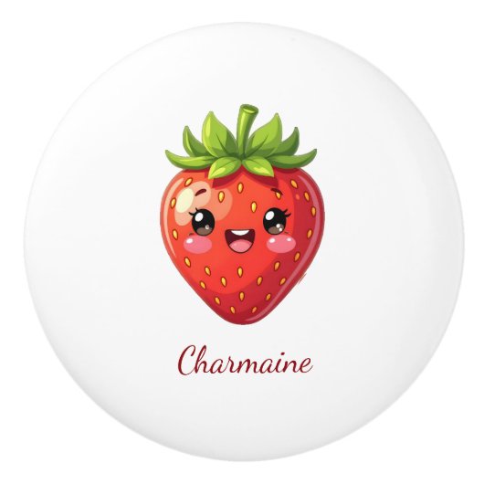 Monogram cute strawberry kawaii keramikknauf (Vorderseite)