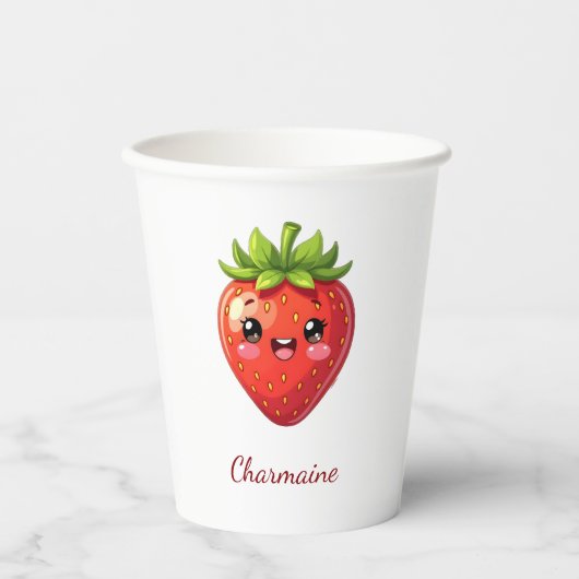 Monogram cute strawberry kawaii pappbecher (Vorderseite)