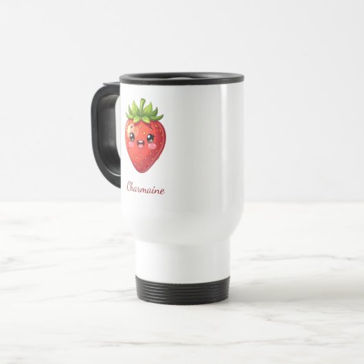 Monogram cute strawberry kawaii reisebecher (Vorderseite Links)