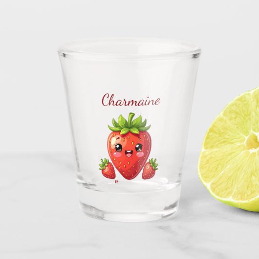 Monogram cute strawberry kawaii schnapsglas (Vorderseite)