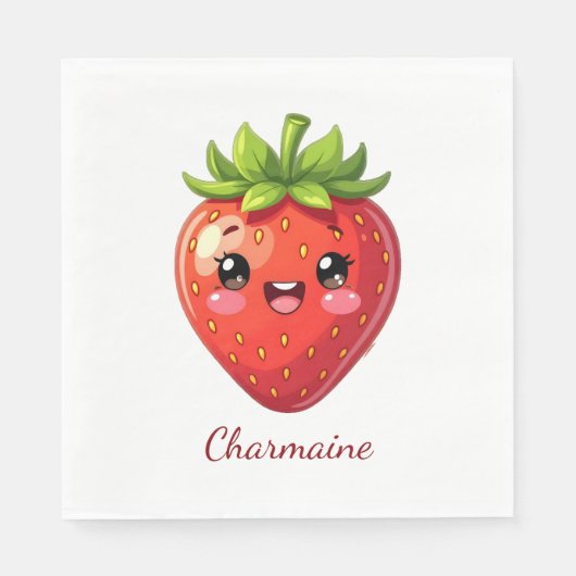 Monogram cute strawberry kawaii serviette (Vorderseite)