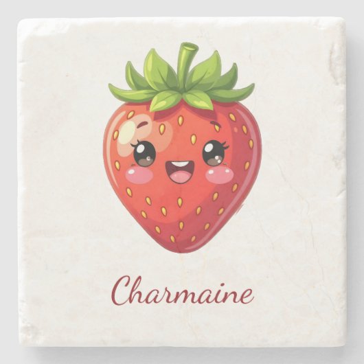 Monogram cute strawberry kawaii steinuntersetzer (Vorderseite)