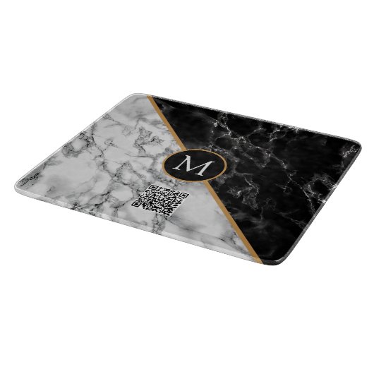 Monogram Cutting Board - Schwarz-weißer Marmor Schneidebrett (Ecke)