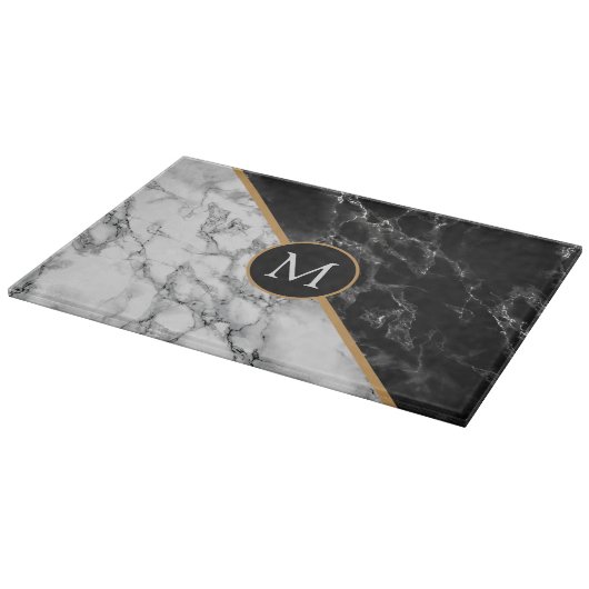 Monogram Cutting Board Schwarz-weißer Marmorstein Schneidebrett (Ecke)