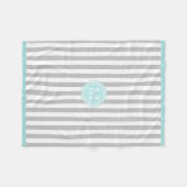 Monogram Cyan Gray & White Striping Fleece Blanket (Vorderseite (Horizontal))